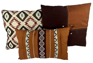 Lote 3 Almohadas Acento Suroeste Azteca Country Western Decoración Marrón - Imagen 1 de 15