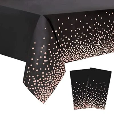 2 Packaging Black and Rose Gold Plastic Tablecloth, Pack of 2 Black Rose Gold - Image 1 of 4