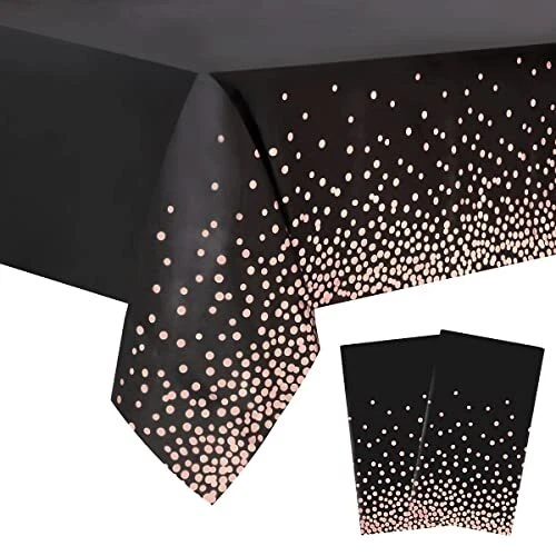 2 Packaging Black and Rose Gold Plastic Tablecloth, Pack of 2 Black Rose Gold - Image 1 of 4