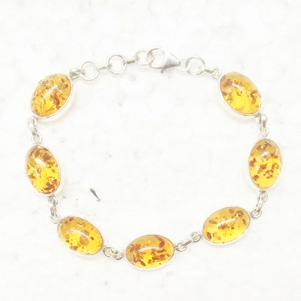925 Sterlingsilber Bernstein Armband Handmade Schmuck Edelstein Armband - Bild 1 von 4
