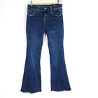Womens Jeans 27 Blue Flare Leg Mid Rise Distressed Stretch Denim Pants Cut Off