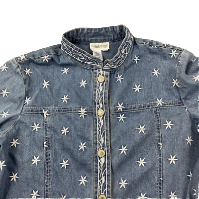 Coldwater Creek Denim Jacket Womens Medium Blue Jean Button Front Embroidered - Image 1 of 4
