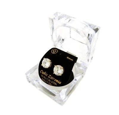 Pendiente de acero quirúrgico perforado de circonita cúbica redonda unisex de 3 mm - 12 mm Foto 1 de 2