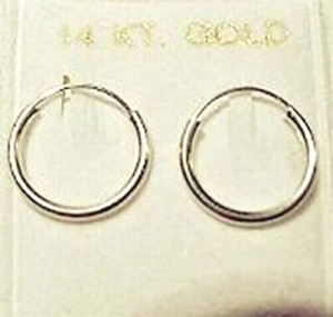 Orecchini a cerchio sottili 12 mm in oro bianco 14 kt nuovi - Foto 1 di 2