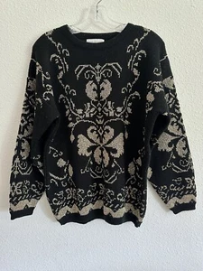 Vintage 80er Easton Park Damen Gr. L schwarz/gold bunt geometrisch Acryl Pullover - Bild 1 von 7