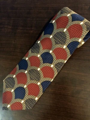 Corbata Bill Blass azul rojo granate dorado geométrica ancha 100 % seda para hombre 55" L 4" W Foto 1 de 3