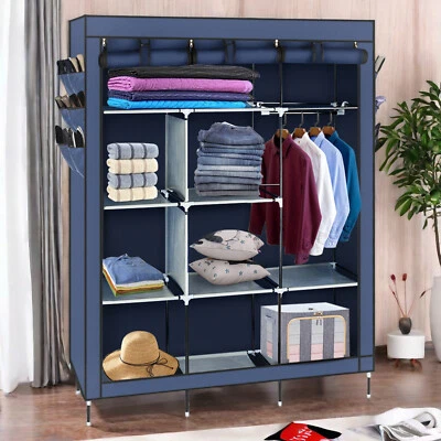 Armario de almacenamiento de 4 niveles - azul oscuro, tela no tejida y bolsillos laterales Foto 1 de 4