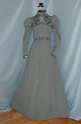 Antique Dress Seafoam  Green Wool 1890's Victorian Braided Trims - Image 1 of 4