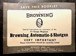 Vintage 1965 Browning A5 Auto 5 Shotgun Operation and Care Instructions Manual - Picture 1 of 3