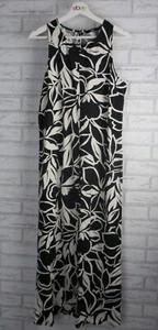 Sportsgirl womens maxi dress black white floral print linen mix 12 split - Picture 1 of 12