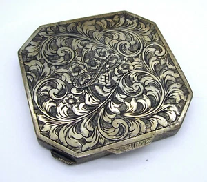 Estate Vintage Antique Rare Silver 800 Ornate Hinged Compact Pill Box Pendant - Picture 1 of 5