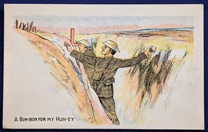 1916 WWI Allied Propaganda Postcard A Bon-Bon For My Hun-ey Soldiers in Trench - Picture 1 of 2