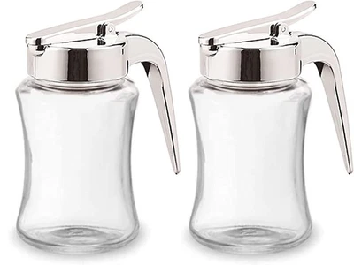 Paquete de 2 botellas dispensadoras de jarabe de vidrio para jarabe de arce, olla de miel o tarro de azúcar con... Foto 1 de 4