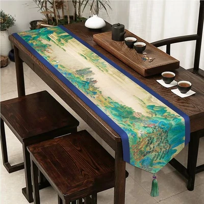 Double-Layer Satin Table Runner with Tassel Chinese Decor Farewell at Xunyang - Image 1 of 4