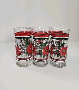 Vintage Coca Cola Whataburger Christmas Poinsettia 6 Glasses EUC - Picture 1 of 9