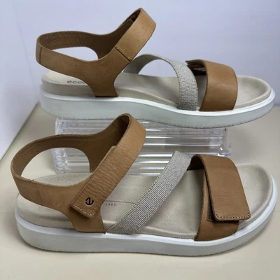 ECCO Flowt 2 带凉鞋女式 EU 41 狮子棕褐色皮革舒适轻便 — 第 1/4 张图片