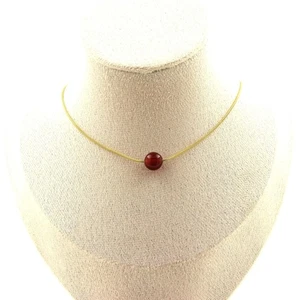 Necklace 1 Red Agate Pearl 8 Mm Chain In Stainless Steel - Picture 1 of 3