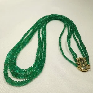 Smaragd Kette 585 Gold Smaragdkette 3 reihig Smaragd ca. 147 ct. / CU 335(38) - Bild 1 von 7