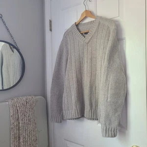 Vtg Cutter & Buck Lamb's Wool Elbow Patch Cable Knit Sweater Sz L Beige Academia - Picture 1 of 13