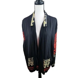 Harari Womens Size XL Silk Top Black Red And Green Cardigan - Picture 1 of 6