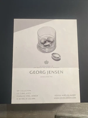 Cubos de gelo Georg Jensen Sky, espelho de aço inoxidável 4 peças caixa aberta 🧊 e bolsa - Imagem 1 de 4