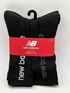NEW 5 PAIRS MENS NEW BALANCE PERFORMANCE ARCH SUPPORT CUSHION CREW LARGE BLACK - Picture 1 of 4