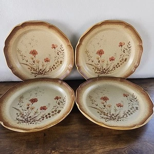 Plato de cena vintage Mikasa Wheat Jardiniere marrón floral lote de 4 bordes de vieira - Imagen 1 de 5