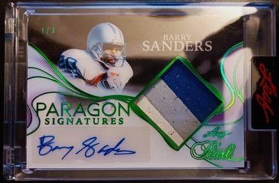 BARRY SANDERS-2025 Hoja Perla (#1/3) PARAGON PARCHE 3 COLORES JERSEY/AUTO/AUTÓGRAFO Foto 1 de 4
