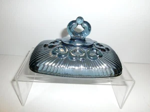 Vintage Indiana Glass Blue Carnival Pedestal Lace Edge Candy Dish LID ONLY - Picture 1 of 9