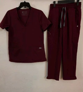 Figs Scrub Set Damen Yola Skinny Hose Gr. S/P & Casma Top Gr. S Burgund  - Bild 1 von 3