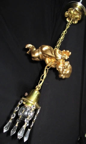 VINTAGE PENDANT CHERUB WITH CRYSTALS CEILING FIXTURE CHANDELIER Cover