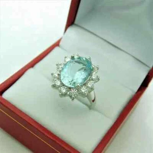 6. Ct Real Natural Aquamarine Diamond Wedding Ring 14K White Gold Size All - Picture 1 of 8