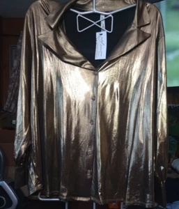 New NY Collection Metallic Gold Sparkly Loose Blouse Top Sz 1XL - Picture 1 of 15