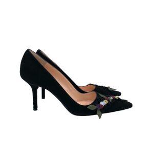 Valentino Garavani Black Suede Floral Heels