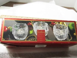 Gorham Lead Crystal NORTH POLE EXPRESS 3 Votive Tea Lights Santa Angel Tree NEW - Picture 1 of 9