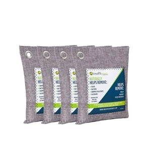 BAMBOO CHARCOAL AIR PURIFYING BAGS AND ODERS ABSOBER (4 PACK WITH 800G TOTAL) - Picture 1 of 6