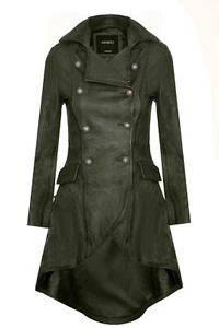 Women's Gothic Green Leather Coat Edwardian Victorian Flare Goth Punk Jacket - Picture 1 of 4