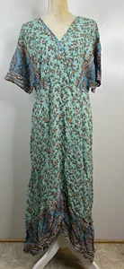 Green Tapestry V-Neck Maxi Dress Size XL - Picture 1 of 4