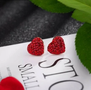 Fashion Heart Stud Earrings in Rose Gold Titanium Plated with Red Zirconia - Picture 1 of 6