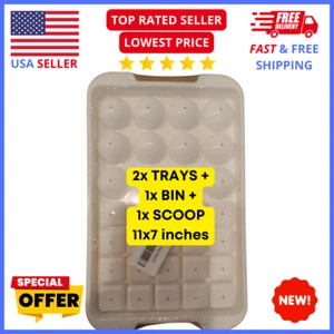 Ice Cube Maker Set: 2 Trays (Round, Square), Storage Bin & Scoop - 11" x 7" - Picture 1 of 3