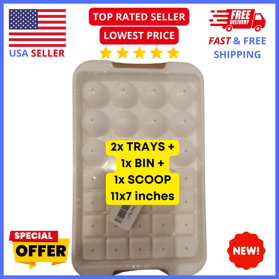 Juego de Bandeja Molde de Hielo de Silicona - Hielo Redondo y Cuadrado con Cubo de Almacenamiento + Cuchara Foto 1 de 3