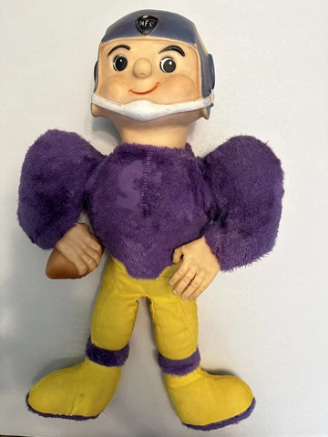 Vintage 1961 ROKO Minnesota Vikings Plush Doll NFL Helmet 16” Holding Football Cover