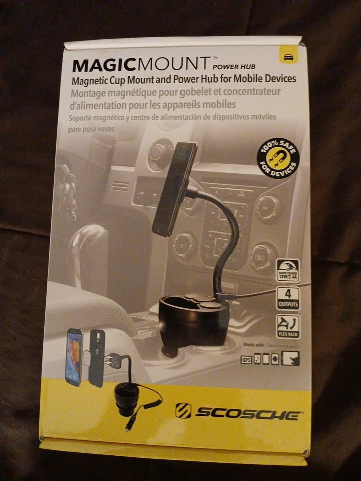 Scosche MAGPCUP Car Magnetic Cup Holder Cell Phone iPhone Mount Power Hub USB - Image 1 of 4