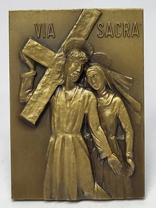 JESUS CHRIST VIA CRUCIS 4th Station JESUS MEETS HIS MOTHER Bronze Medal #17 - Picture 1 of 5