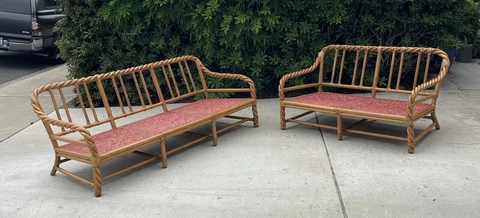 McGuire Vintage Twisted Rattan Sofa & Loveseat Set, Delivery w USHIP! Cover
