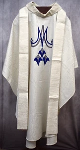 Clean White Marian Vestment and Stole Set. By Slabbinck (CU1043) Chalice Co. - Picture 1 of 11