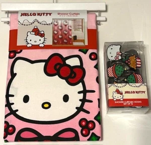 Hello Kitty Shower Curtain & Hooks Set Christmas 70"x72" Brand New - Picture 1 of 3