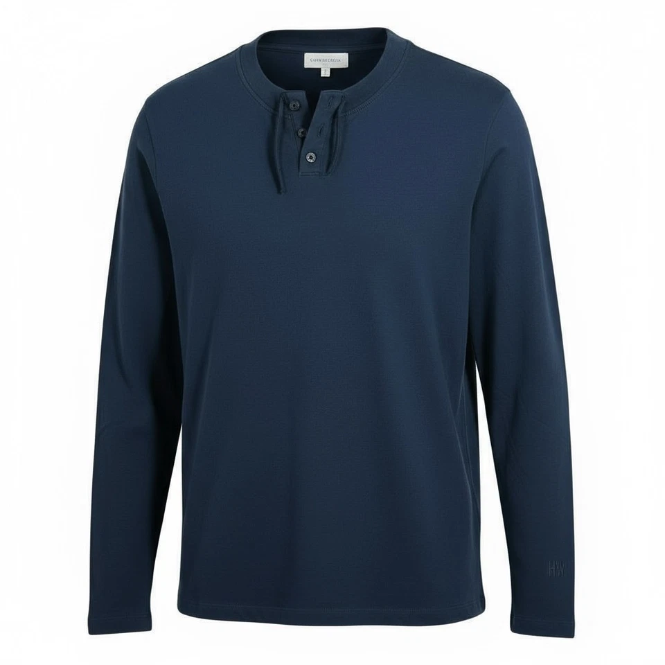 HARRIS WILSON Tee shirt homme col tunisien manches longues bleu marine Nateo - Photo 1/4