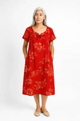 vintage 90s HILO HATTIE dress muumuu kaftan hibiscus hawaiian made in usa XL - Image 1 of 4