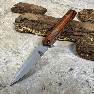 8.5" Brown Wood SPRING ASSISTED Flip Open Folding Pocket Knife Hunting EDC - Image 1 of 4